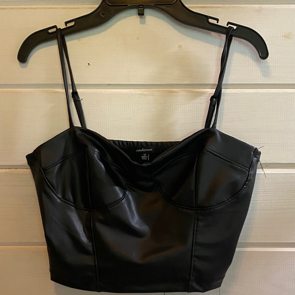 Ambiance Black Faux Leather Camisole